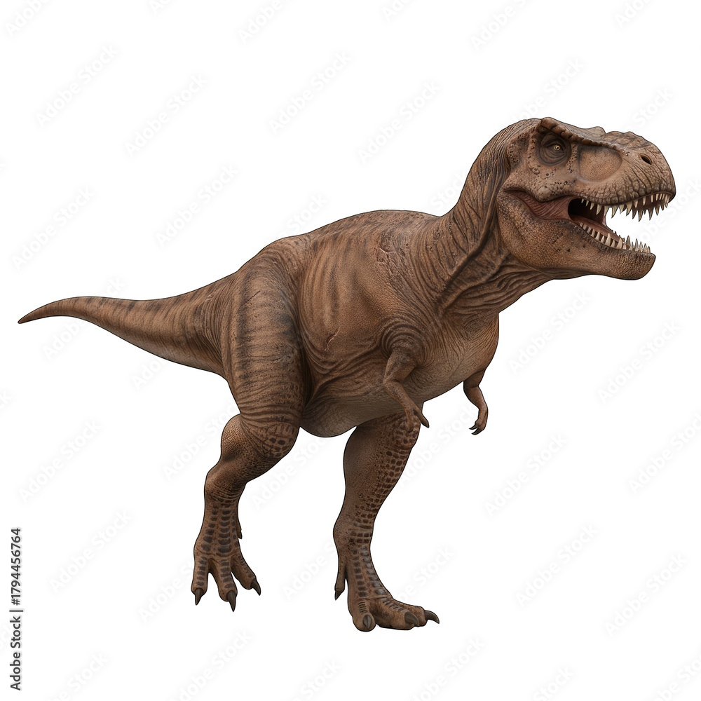 Fototapeta premium Brown Tyrannosaurus Rex Dinosaur Side View Transparent Background Realistic 3D Render