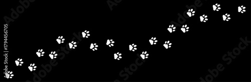 Clean trail of animal paw prints arranged in a diagonal pattern, showing scattered pet footprints and wildlife tracks suitable for design, paw, paws, footprint, vector, icons.