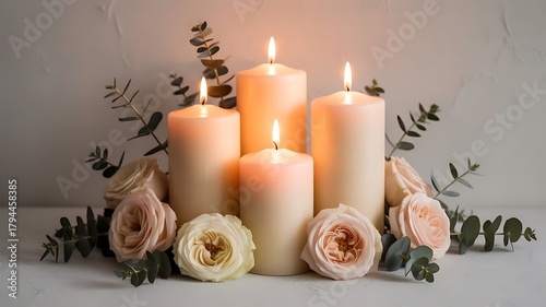 Romantic candles with flowers for a special occasion event