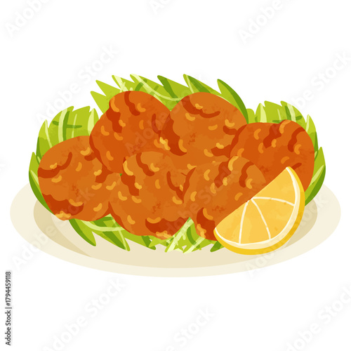 鶏の唐揚げ盛り合わせ　水彩風手描きベクターイラスト