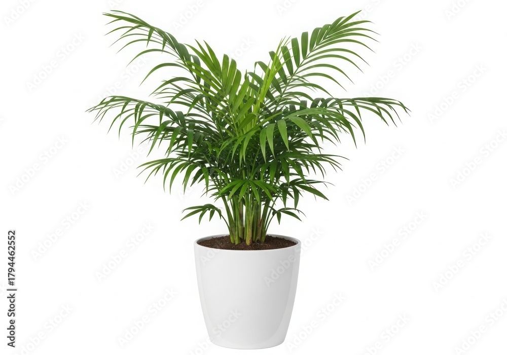 Obraz premium Lush green areca palm plant in a modern white pot