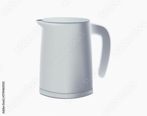 Stylish electrical kettle isolated on white. Household appliance. 3D render vector illustration. Closeup tea electric kettle isolated on white background. Smart home concept