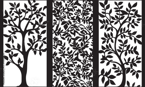 Nature's Art: A captivating decorative panel showcases intricate silhouettes of trees, elegantly designed for interior embellishment, adding a touch of nature and artistry.