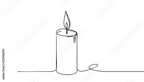 Single line drawing in modern minimalist style of remembrance candle