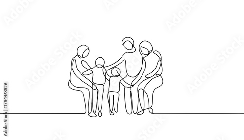 Single line drawing in modern minimalist style of family support and unity for World Cancer Day 