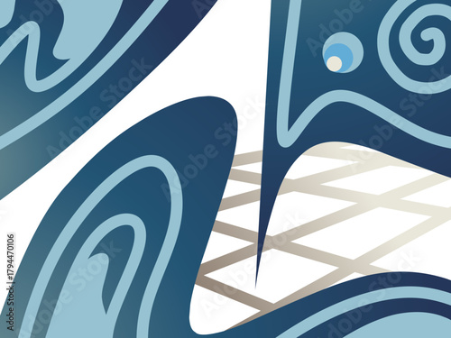 Background abstract blue shapes over geometric grid. 