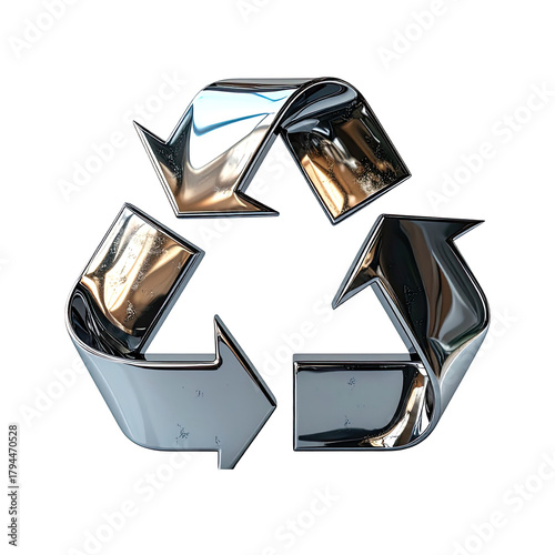 Shiny, chrome-like three-arrow symbol on black background. Metallic effect
