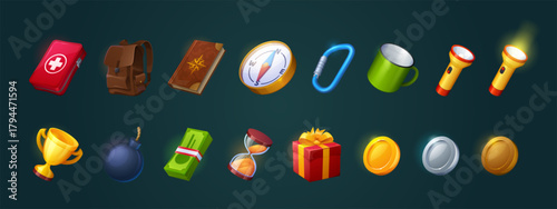 Game icons cartoon vector gui graphic elements set