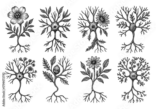 Botanical neurons: intricate organic neural patterns with plant elements
