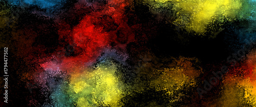 black colorful effect background smoke gunge old pattern. abstract distressed vintage stains and ink splatter elegant antique light colorful art on the black background image space for text canvas .	