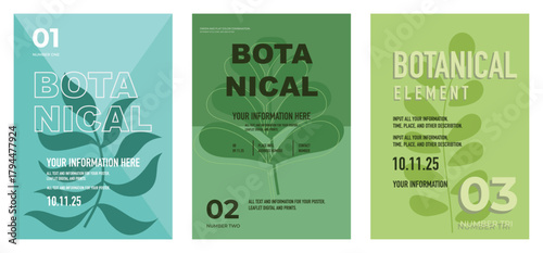 botanical element  template poster. Plants vector art wit colorful green as template for poster, leaflet, banner and etc. Design vector poster set.
