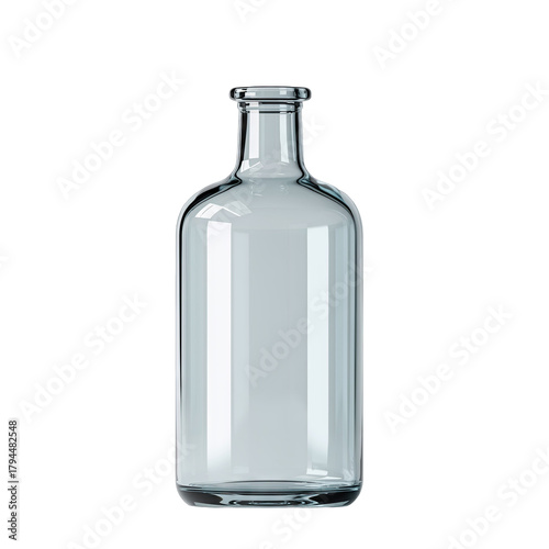 Clear Glass Bottle Empty Isolated On Black Background With Subtle Reflections Studio Lighting