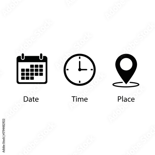 date time place icons event planning schedule