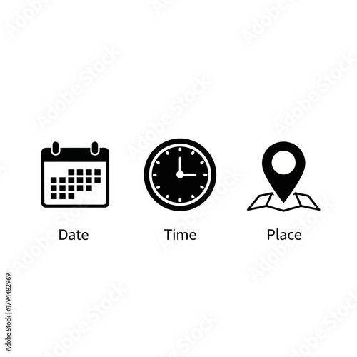 date time place event planning schedule icons