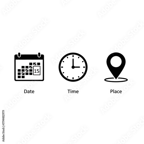 date time place location event planning icons set