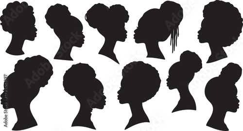 Diverse Black Women Silhouettes with Elegant Hairstyles