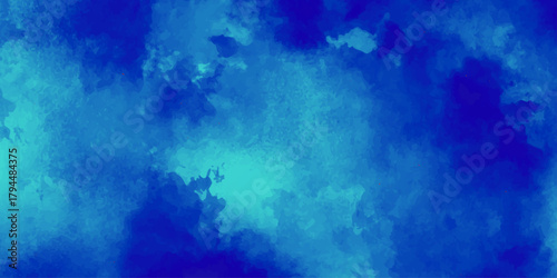 Bright blue water drop pattern on a dark grunge texture background with cloudy sky light and smoke art design