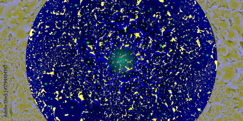 Abstract blue binary code background with glowing gold stars and sparkling winter snowflakes