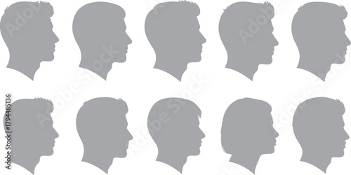 Diverse Silhouettes of Human Heads in Profile View, Male and Female