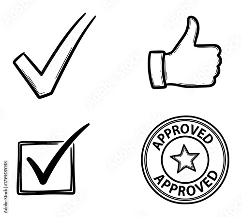 Minimalist Hand-Drawn Checkmark & Approval Doodle Icon - Vector Art