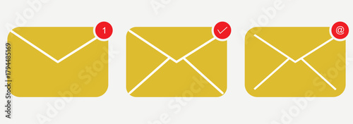 Mail icon set. email icon vector. E-mail icon. Envelope icon, email message icon. Notification new message icons. Mail icon vector for web, computer and mobile app.