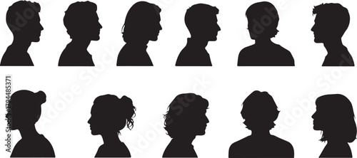 Diverse Silhouettes of Male and Female Profiles in Black and White