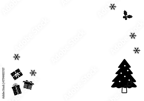 クリスマスのフレームイラスト　12月のおたより・プリント向け・冬の背景