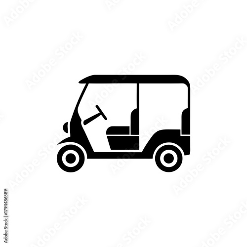 Illustration of a black auto rickshaw on transparent background silhouette