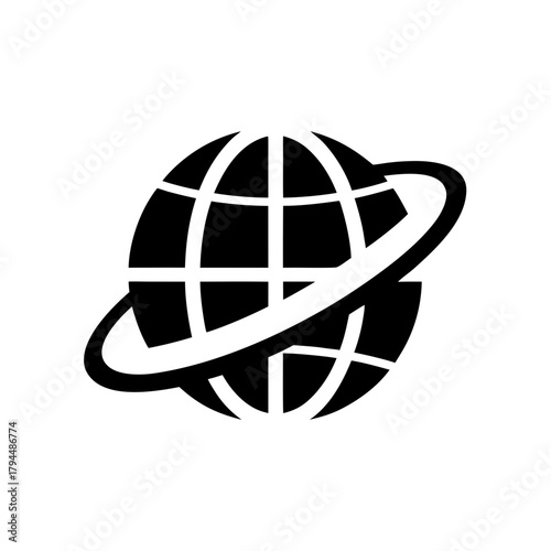 Globe with orbital ring illustration on transparent background silhouette