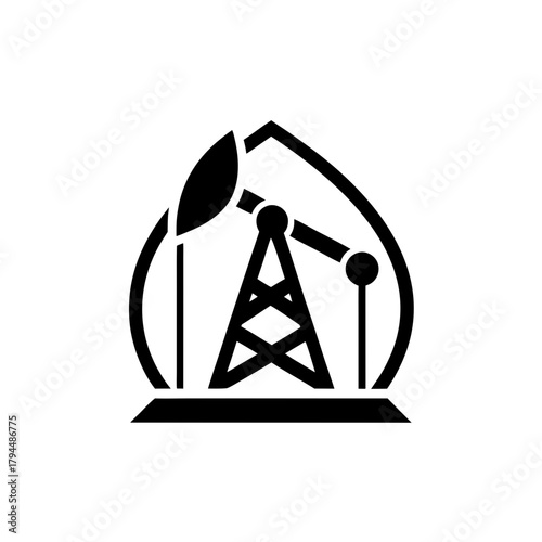 Oil derrick inside a droplet shape on transparent background silhouette