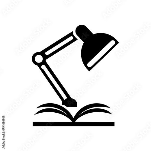 Lamp illuminating an opened book icon on transparent background silhouette
