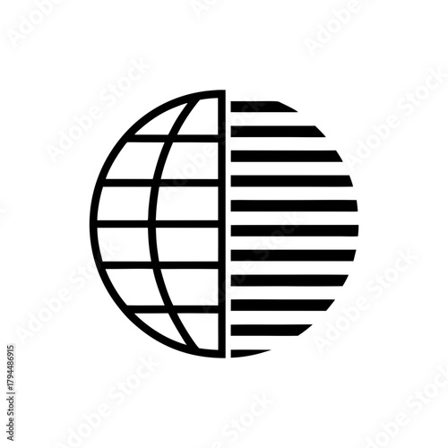Globe divided with lines and grid on transparent background silhouette
