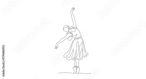 Elegant continuous line drawing of a ballerina in graceful pose capturing fluidity and movement