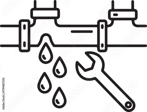 Leaking Pipe Icon with Wrench: Plumbing Repair and Maintenance