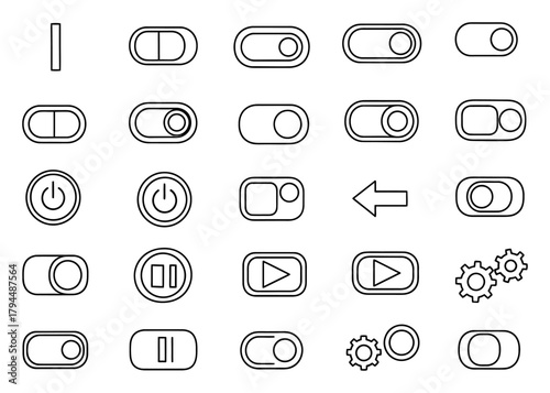 Minimalist Doodle Toggle Switch and Control Symbols, Vector Line Art