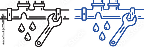 Leaking Pipes and Wrench Icon: Plumbing Repair and Maintenance Symbols