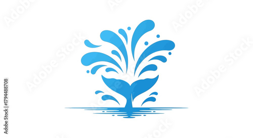 A stylized illustration of a whale tail emerging from water, creating a splash effect.