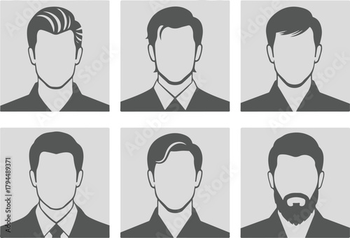 Six diverse male avatar icons with various hairstyles and attire
