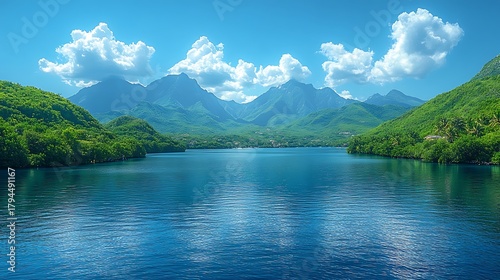 Scenic landscape lake and mountains