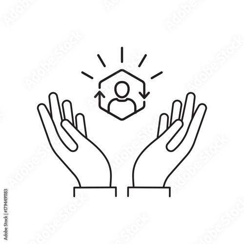 customer care icon with thin line hands. simple linear trend human resource logotype graphic stroke design. concept of individual people choice or good feedback and narrow control or search talent