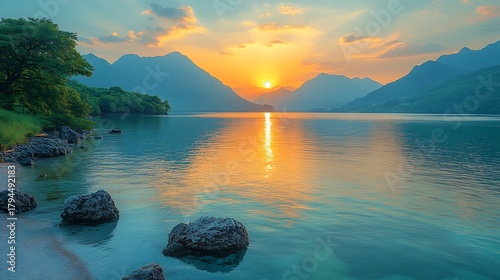 Lakeside sunrise serenity beautiful