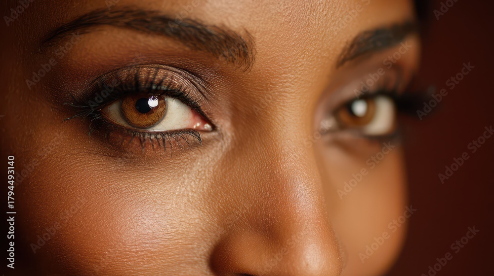 Fototapeta premium Expressive brown-eyed woman in a studio portrait with soft lighting