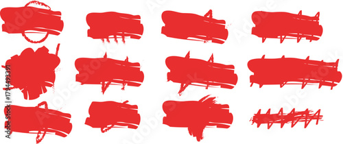 Bold black brush strokes with splatters, scribble texture, spray paint, grunge style. Dried stencil smear, ink stains Abstract red brush strokes with jagged edges on white background Abstract red brus