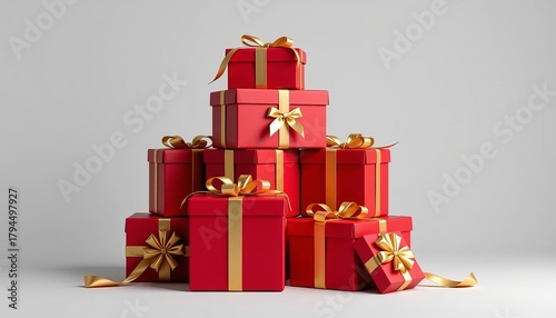 Festive gift boxes stack clean studio setting product photo holiday environment neutral viewpoint celebration concept