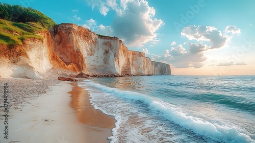 Coastal cliffs beach scene