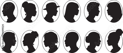 Diverse Silhouettes of People in Oval Frames, Representing Individuality