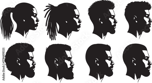 Diverse Silhouettes of People's Heads in Profile View