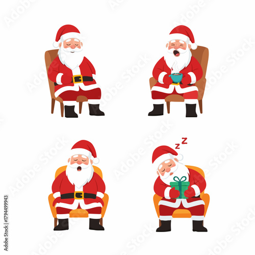 Cartoon Santa Claus Character Illustrations Sitting and Relaxing in Different Poses with Transparent Background