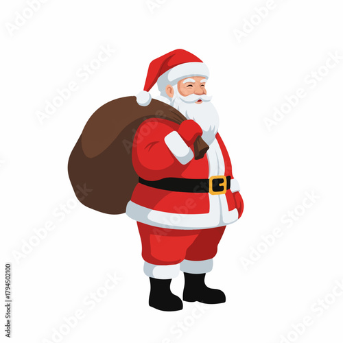Happy Santa Claus Character Carrying Gift Sack, Isolated on Transparent Background