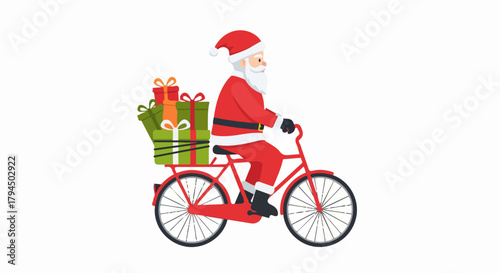 Santa Claus Riding Bicycle with Christmas Gifts Illustration on Transparent Background